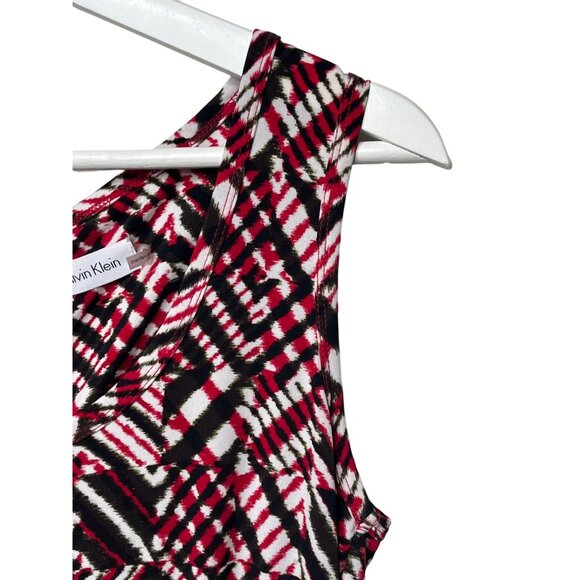 Calvin Klein Sleeveless Wide-Leg Jumpsuit Size 6 Red/Black Stretch - Picture 7 of 7